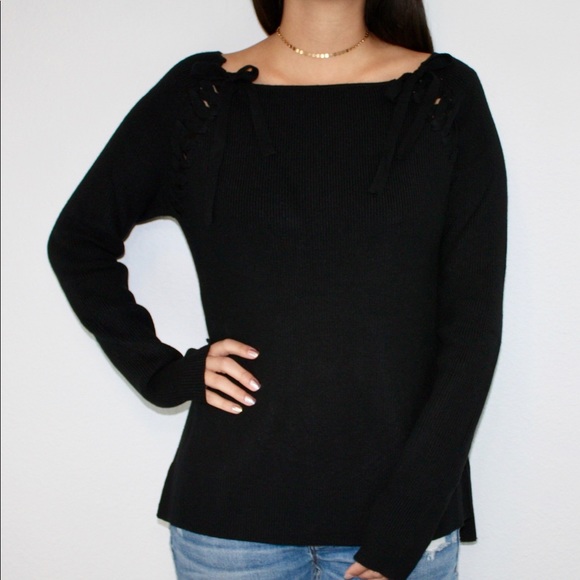 Lace-up black knit sweater - Picture 1 of 1